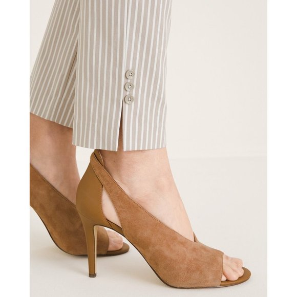 Chicos Womens So Slimming Brigitte Striped Button Ankle Pants Tan Neutral size 2 - Picture 5 of 15